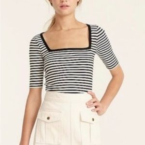 NWOT JCREW Black and white square neck tee with elbow length sleeves size L